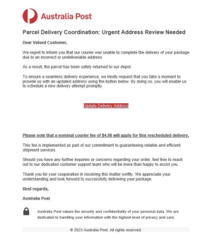 Scam alert: Cybercriminals target customers with new Australia Post email scam