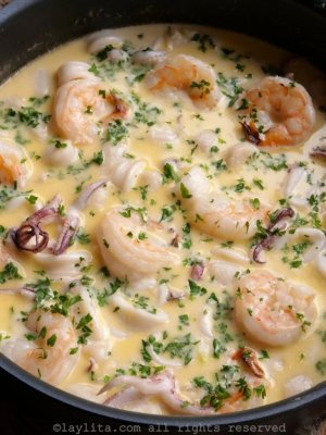 Mixed seafood in a creamy garlic wine sauce {Mariscos al ajillo} – Laylita's Recipes.jpeg.jpg