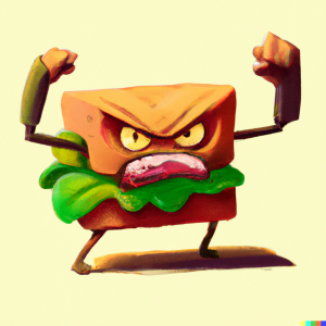 DALL·E 2022-07-13 12.12.02 - anthropomorphised sandwich angrily shaking its fist, digital art.png