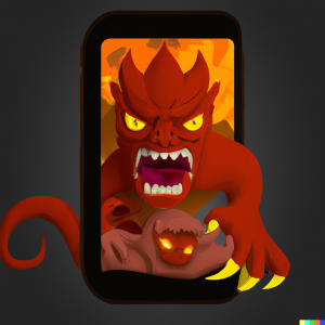 DALL·E 2022-08-01 17.58.15 - Scary looking demons popping out of a smartphone, digital art.png