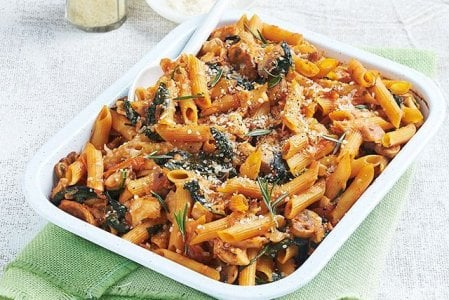 Penne Pasta Bake with Roast Chicken, Mushrooms and Spinach | Seniors ...