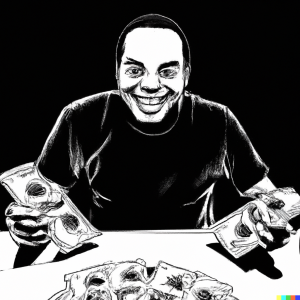 DALL·E 2022-09-12 14.20.48 - Happy looking scammer greedily counting his money, digital art.png