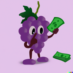 DALL·E 2022-09-19 12.49.45 - A happy looking grape counting its money, digital art.png