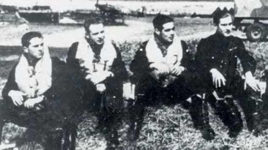 FARNES (RIGHT) WITH 501 SQUADRON PILOTS AT GRAVESEND. RAY GENT SITS ON THE FAR LEFT.jpg