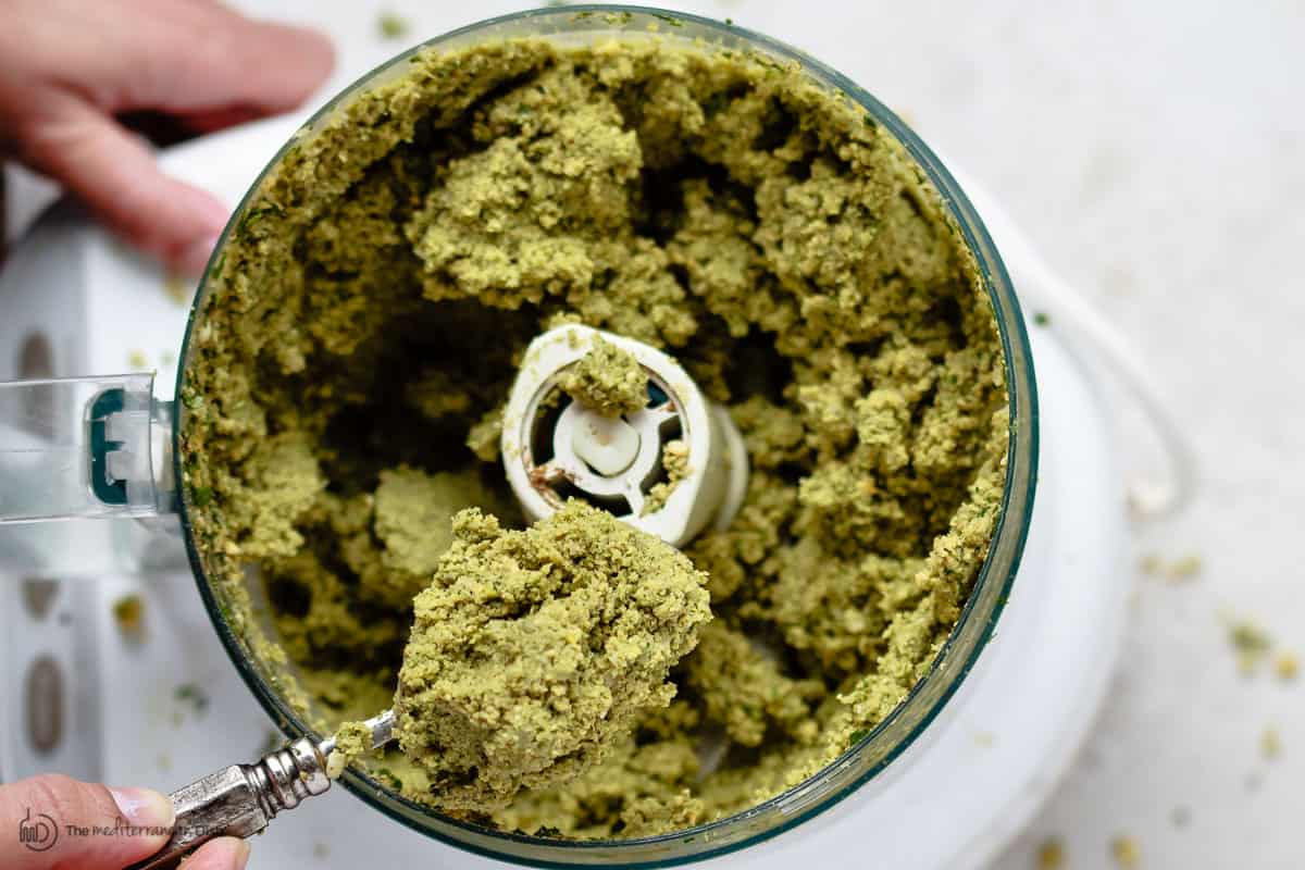 Falafel mixture in food processor