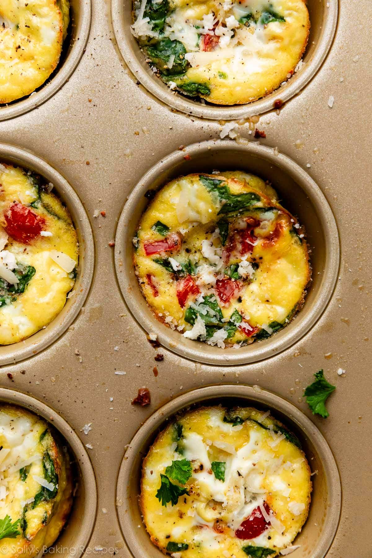 frittata muffins shown in muffin pan.