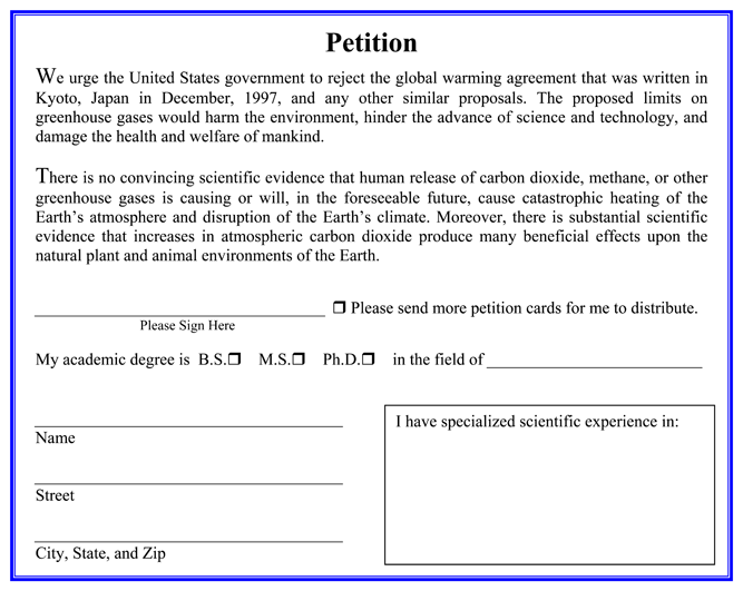 The Oregon Global Warming Petition Form