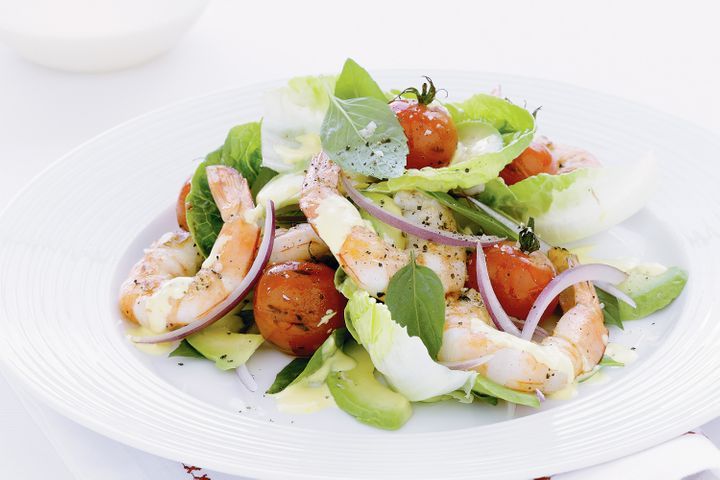 Chargrilled prawn salad with saffron dressing Chargrilled prawn salad with saffron dressing